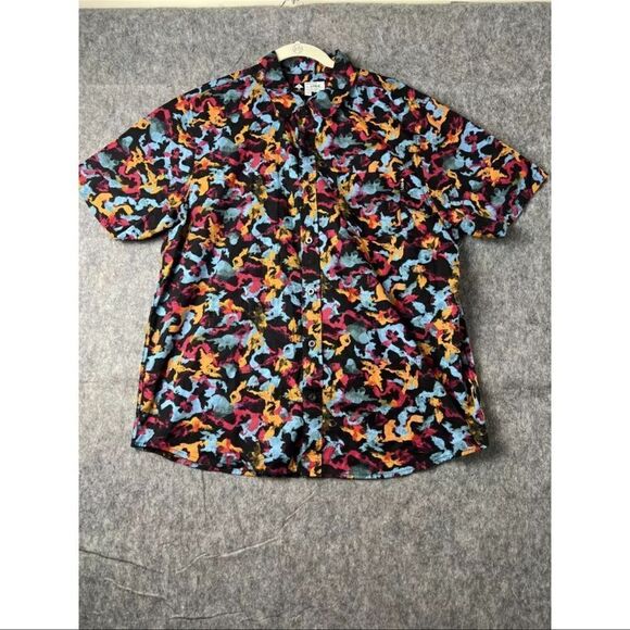 LRG Lifted Research Group Shirt Mens Large Black Abstract Short Sleeve Button-Up - Picture 1 of 7